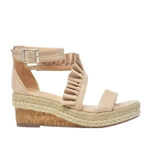 Nude Women's Ankle Strap Open Toe Espadrilles Wedge Sandal